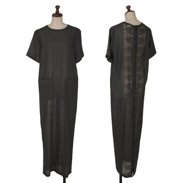 ワイズY s ウールポリバックシースルーダマスクデザインダブルジップ半袖ワンピース グレー3