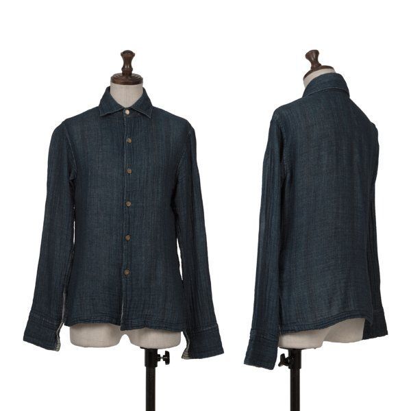 45rpm 45R 裏ストライプ藍染コットンガーゼシャツ 紺M位 - メルカリ