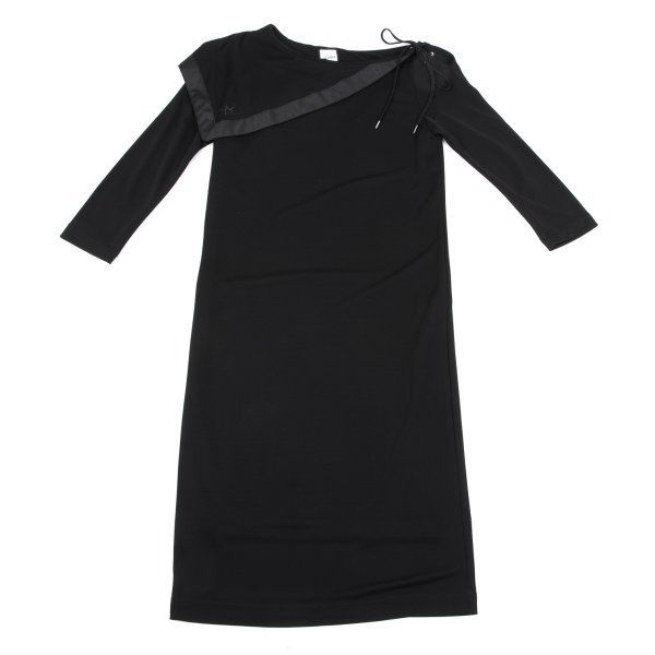 ジャンポールゴルチエ フォー セットプルミエJean Paul FOR SEPT レーヨンポリスター刺繍アシンメトリー ワンピース 黒36