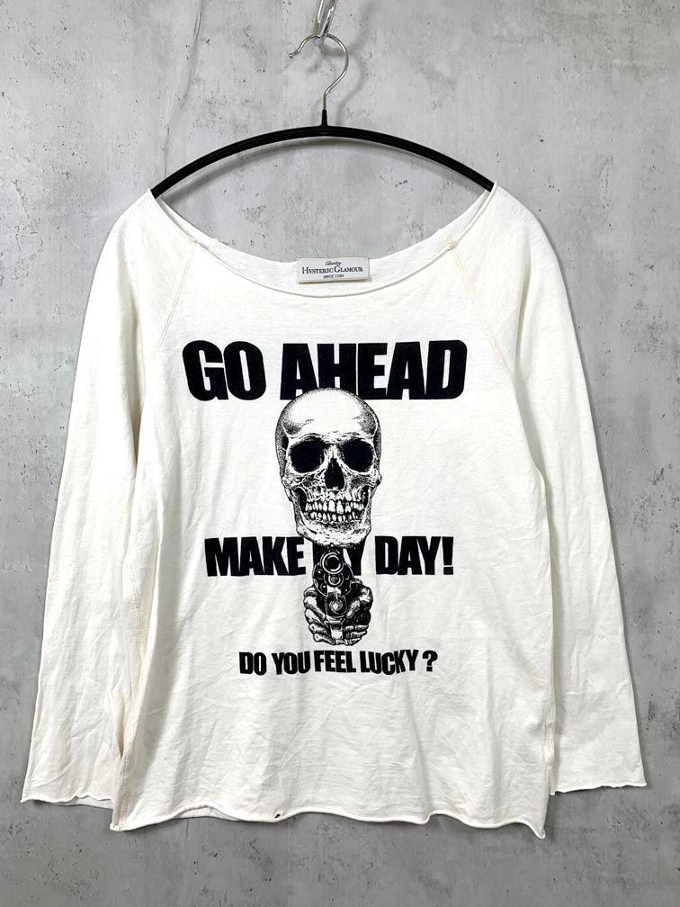 GLAMOUR ヒステリックグラマー 2 CL-0390 Pistol Skull GO AHEAD Tシャツ sizeF 白 レディース