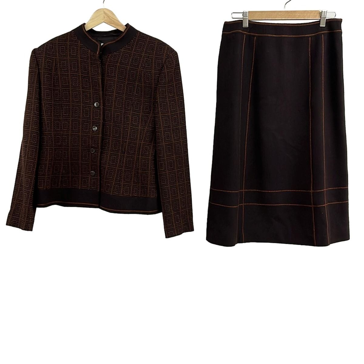 ROCHAS ロシャス スカートスーツ レディース ダークブラウン ブラウン Premiere 肩パッド