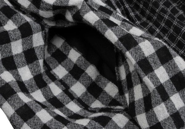 ウールポリチェックパターン切替ワンピース 黒オフ他S