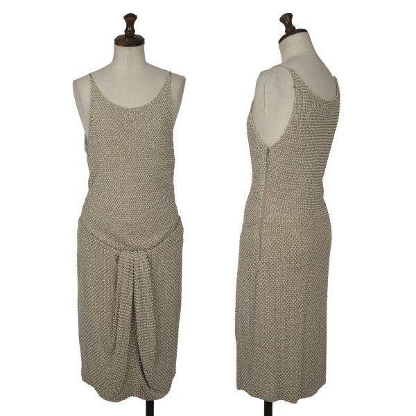 ジョルジオ アルマーニGIORGIO ARMANI シルクビーズ装飾キャミソールドレス グレージュ38