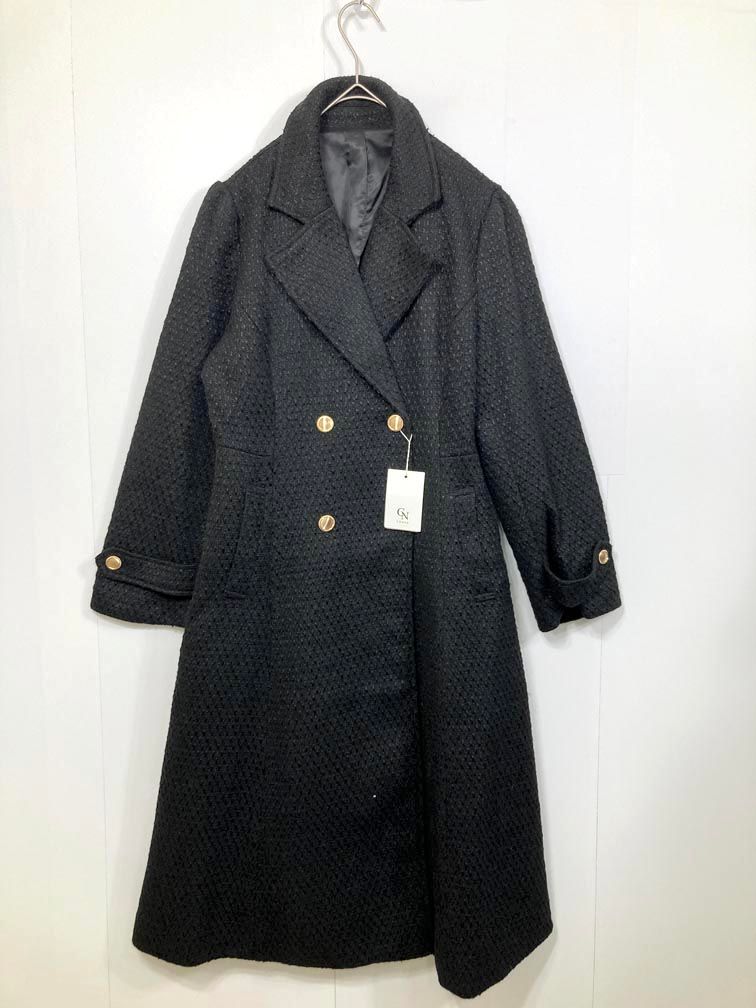 CENEA セネア ウエストシェイプ ツイード ロング コート sizeM 黒 レディース