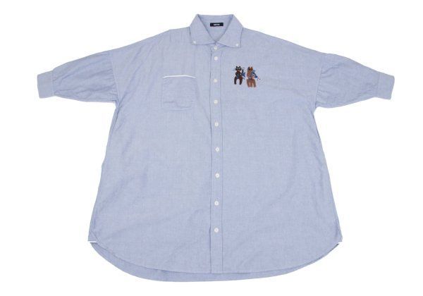 ネネットNe-net コットンアニマル刺繍ボタンダウンシャツワンピース 水色2