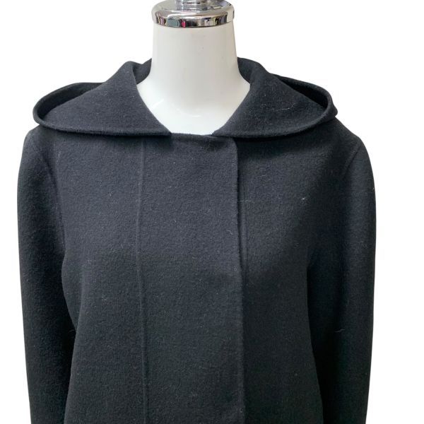 ダナキャランニューヨーク Donna Karan DKNY フーデットコート 長袖 ミドル丈 フード付き袖裏付き 黒 毛 アンゴラ 4 レディース H 5 Z 065