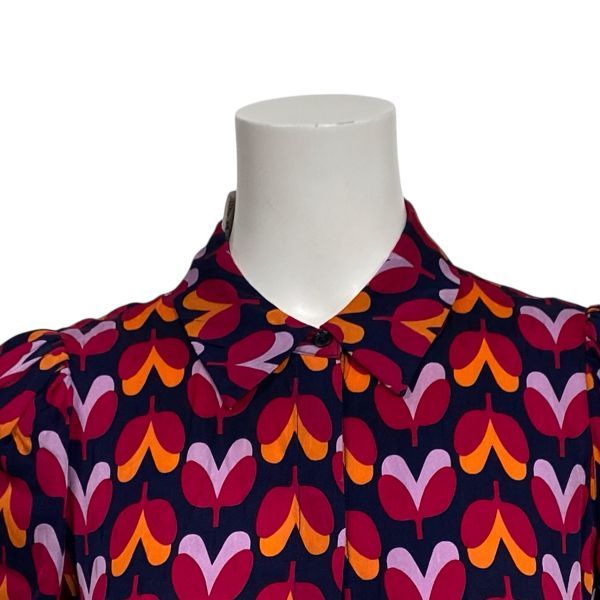 マックスアンドコー MAX-CO ロングワンピース 長袖 レトロ柄 総柄 フ Aライン 赤系 マルチ 36 S 7号 レディース 5 Y 485