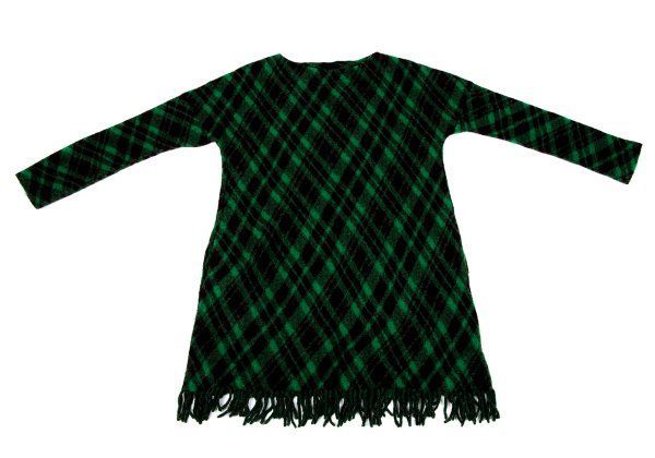イッセイミヤケ ハートISSEY MIYAKE HaaT ウール混アーガイルフリンジニットチュニック 緑黒2
