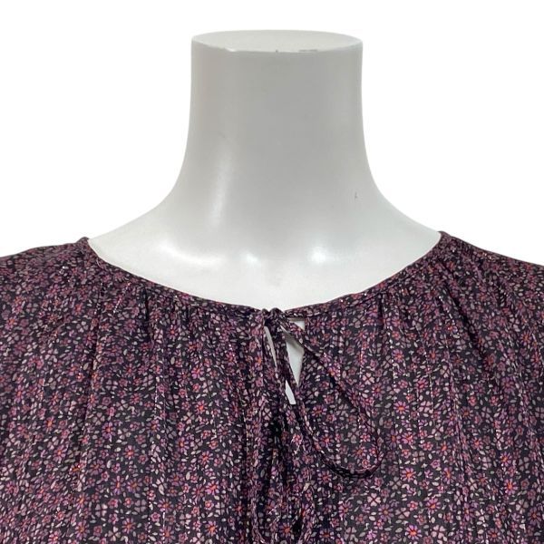 レリアン Leilian ロングワンピース 長袖 フ ティアード 小花柄 ラメ シアー ワインレッド系 13 XL 13号 レディース S 5 Y 475