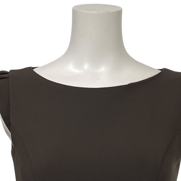 ルネ Rene フ ワンピース 半袖 膝丈 キャップスリーブ ラウンドネック Aライン グレージュ 34 XS～S 5～7号 レディース S 5 Y 493