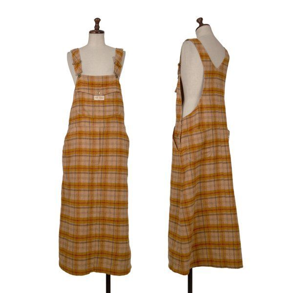 ピンクハウスPINK HOUSE ウール混ポケットデザインチェックオーバーオールワンピース オレンジ他M位