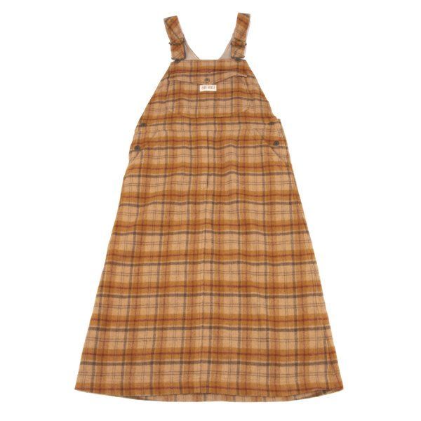 ピンクハウスPINK HOUSE ウール混ポケットデザインチェックオーバーオールワンピース オレンジ他M位