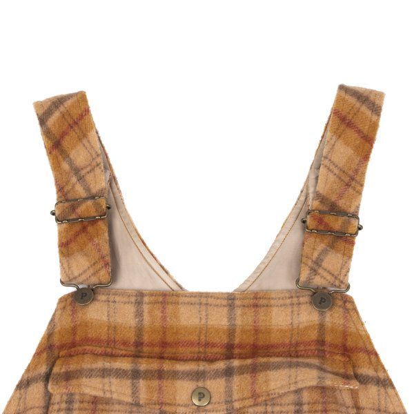 HOUSE ウール混ポケットデザインチェックオーバーオールワンピース