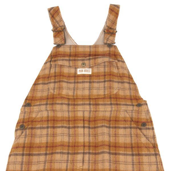  ピンクハウスPINK HOUSE ウール混ポケットデザインチェックオーバーオールワンピース オレンジ他M位 ワンピース マタニティ