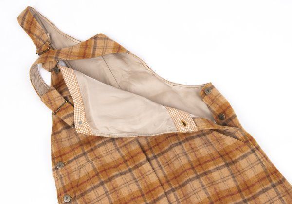 ウール混ポケットデザインチェックオーバーオールワンピース オレンジ他M位