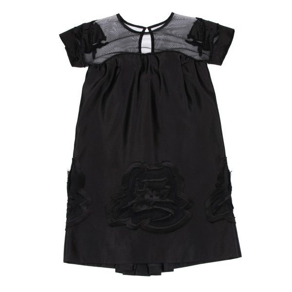 ヴィヴィアンタムVIVIENNETAM メッシュ切替文字パッチシルク半袖チュニック 黒