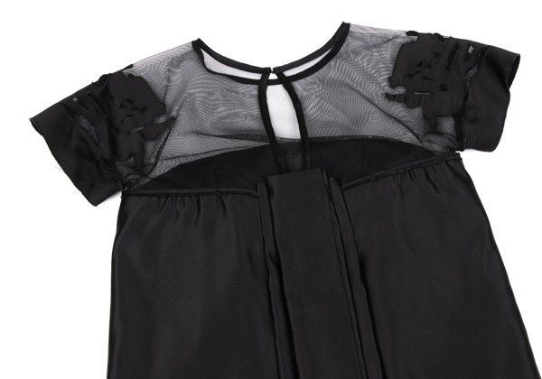 メッシュ切替文字パッチシルク半袖チュニック
