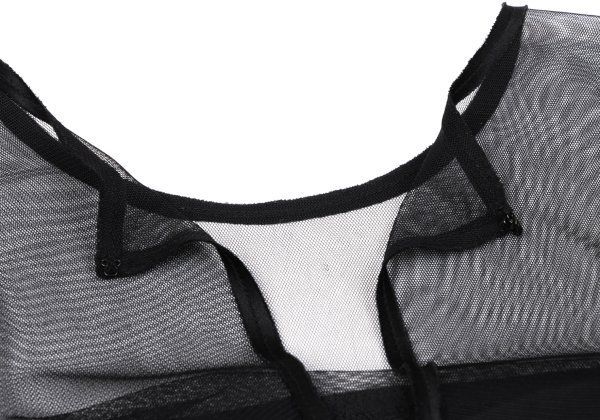 メッシュ切替文字パッチシルク半袖チュニック 黒