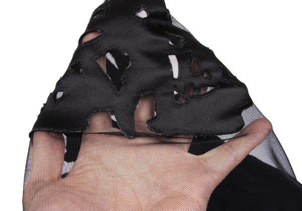 メッシュ切替文字パッチシルク半袖チュニック
