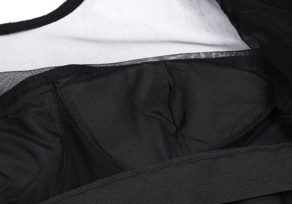 メッシュ切替文字パッチシルク半袖チュニック 黒