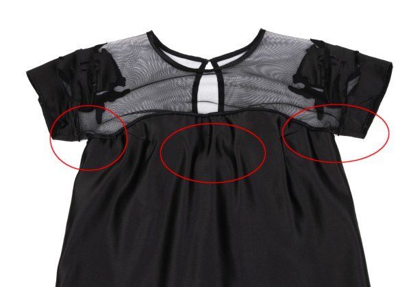 メッシュ切替文字パッチシルク半袖チュニック