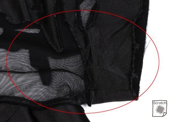 メッシュ切替文字パッチシルク半袖チュニック 黒