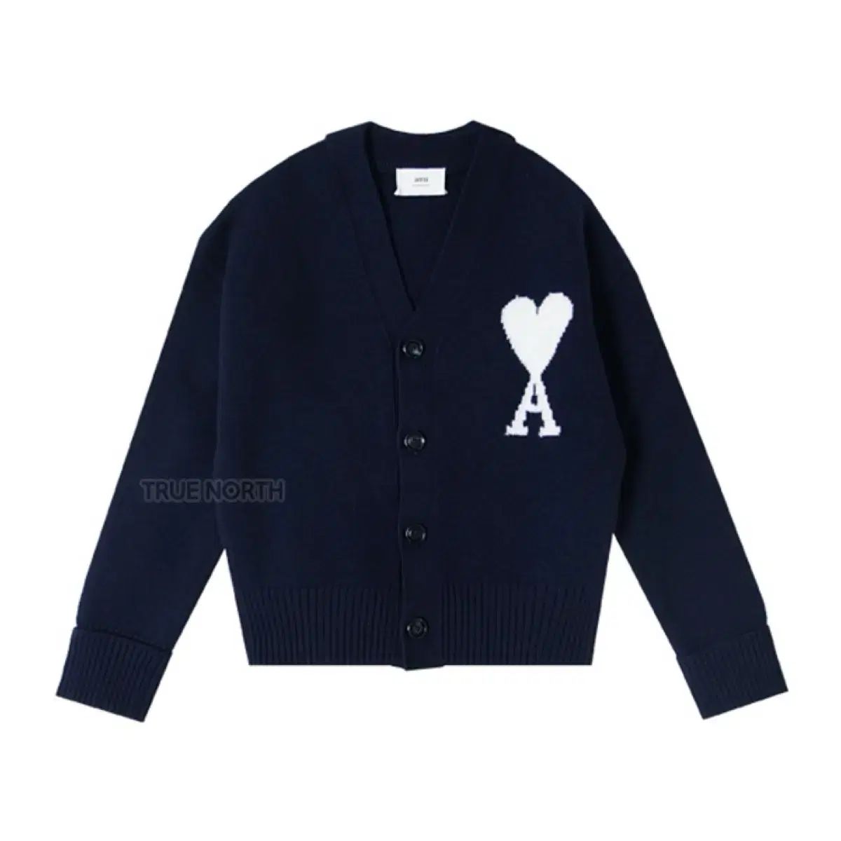 アミ BIG ハート ロゴ ネイビー カーディガン