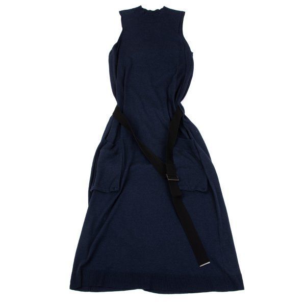 リスマット バイ ワイズRISMAT by Y s ベルテッドノースリーブニットワンピース 紺2