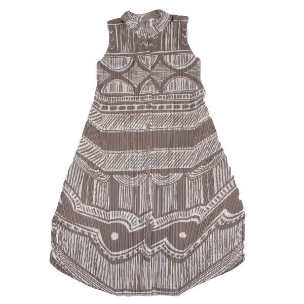 プリーツプリーズPLEATS PLEASE エスニックプリントバンド ノースリーブワンピース オフモカ4