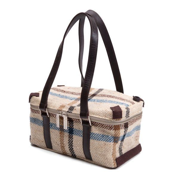 アクアスキュータムAquascutum レザーハンドル切替チェックスクエアバッグ ベージュ