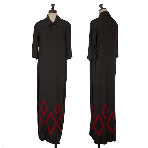 ワイズY s レーヨンダイヤプリントプルオーバーワンピース 黒赤S