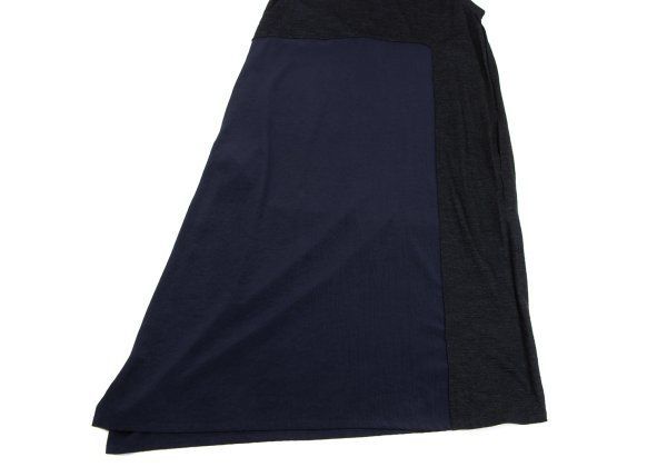 ニット切替クレープデシンノースリーブワンピース チャコール紺1