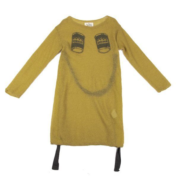 ヴィヴィアンウエストウッド アングロマニアVivienne Westwood モヘヤ混紡サイドコードデザインニットワンピース 黄38