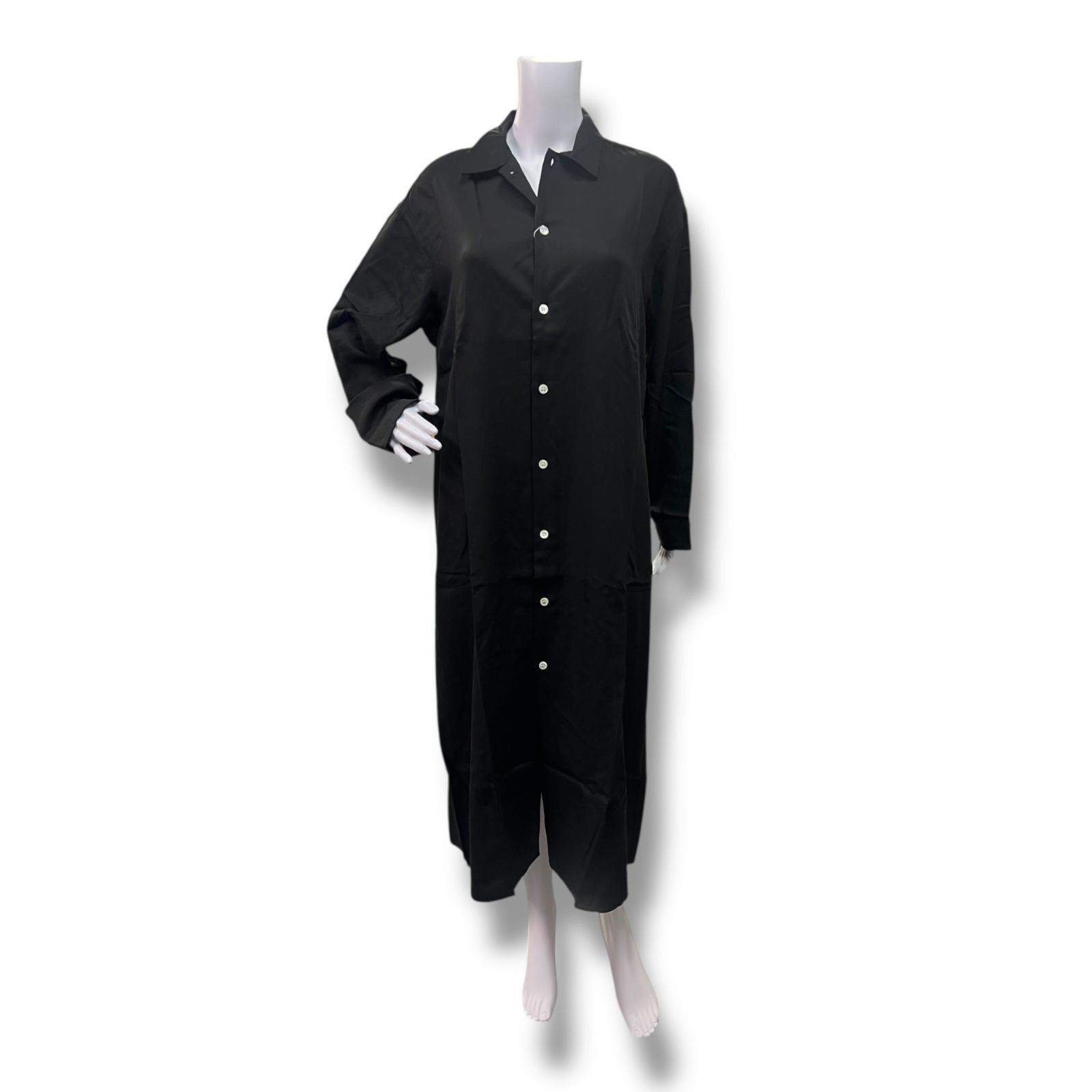 参考上代28600円 MY____ SUPPLE SHIRT DRESS サプルシャツドレス ロングスリーブワンピース マイ ユニバーサルプロダクツ 241 61303 ブラック 0 882 A 1