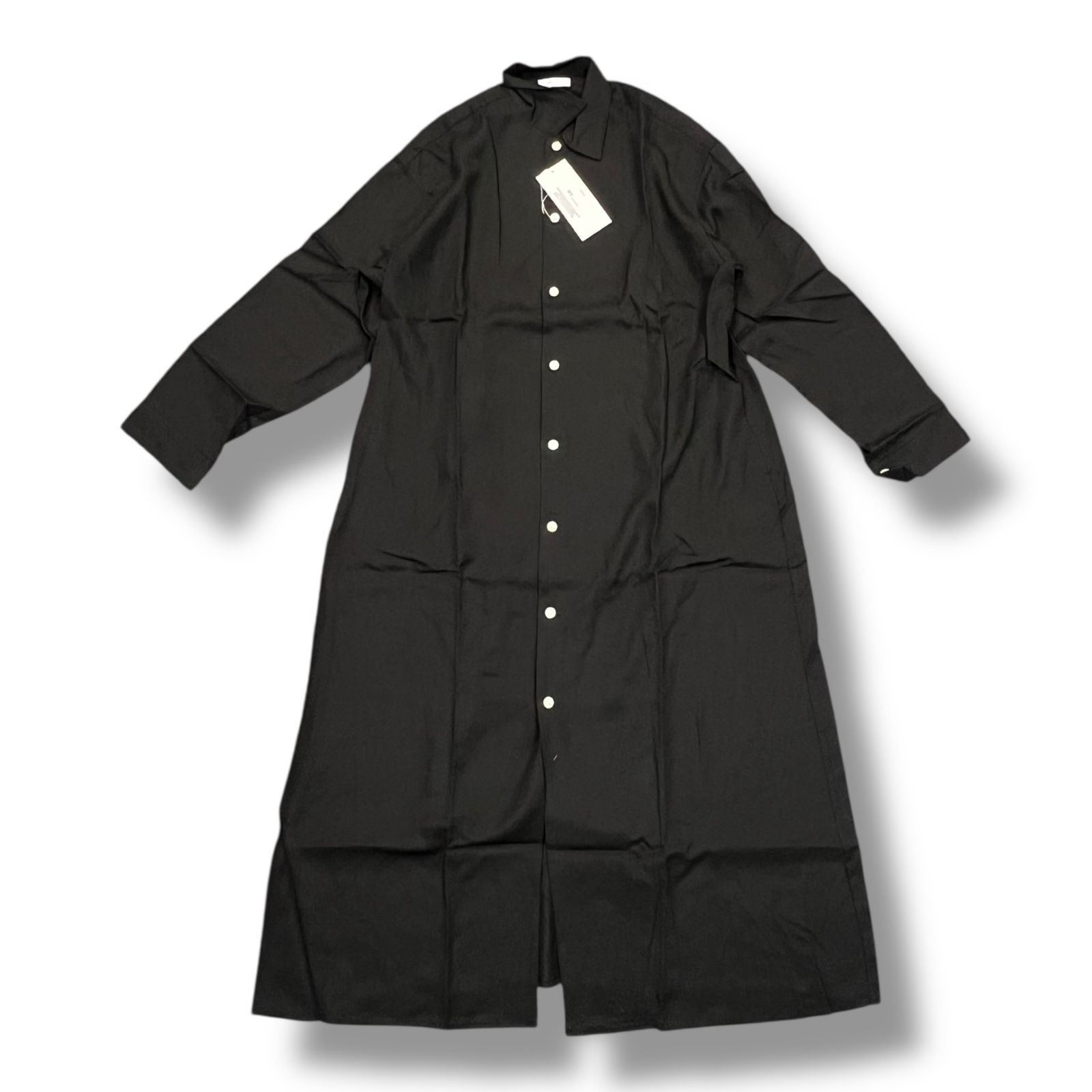 参考上代28600円 MY____ SUPPLE SHIRT DRESS サプルシャツドレス ロングスリーブワンピース マイ ユニバーサルプロダクツ 241-61303 ブラック 0 882 A 1