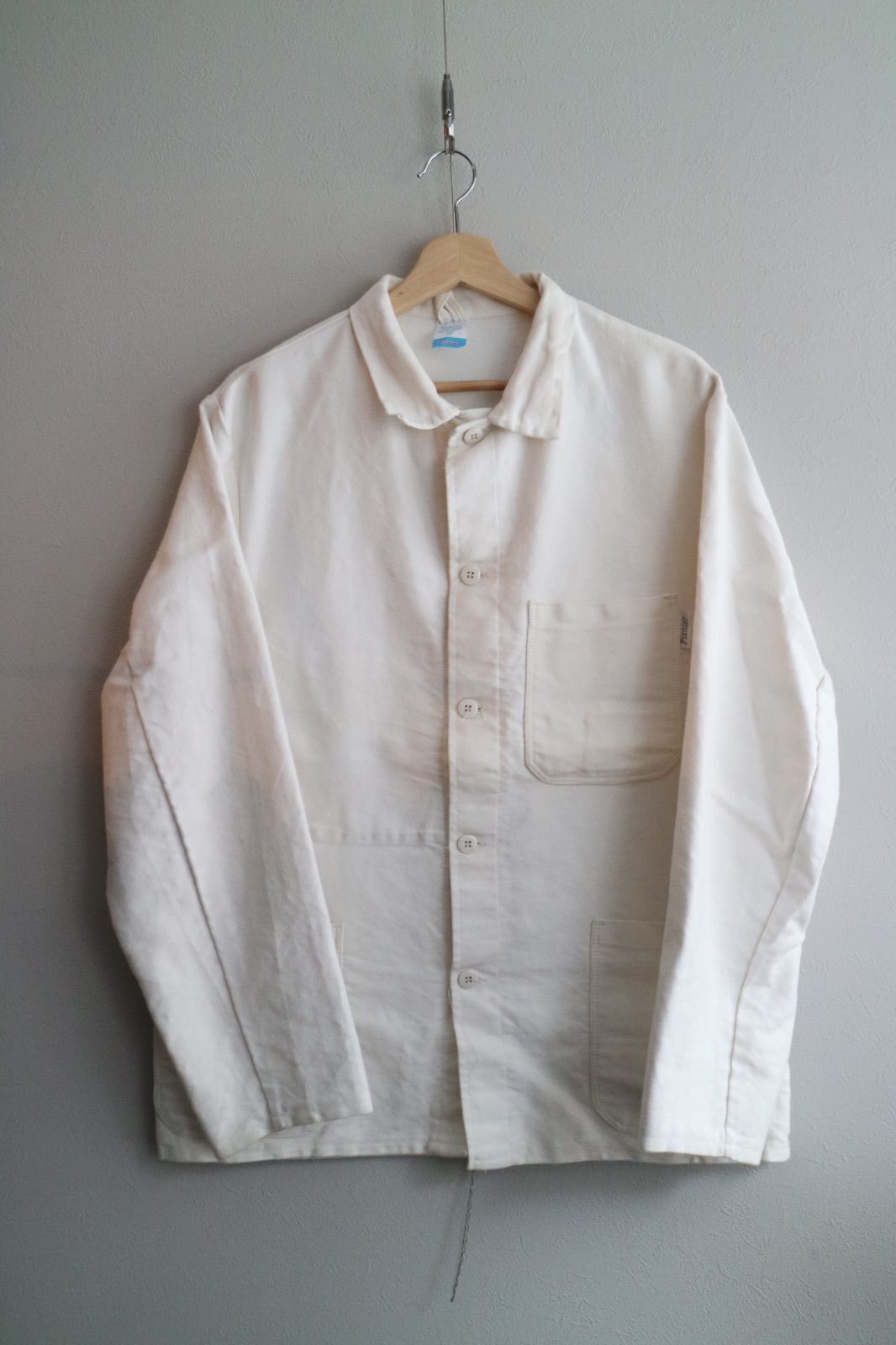 70s Euro Vintage Pionier White Moleskin Work Jacket モールスキン