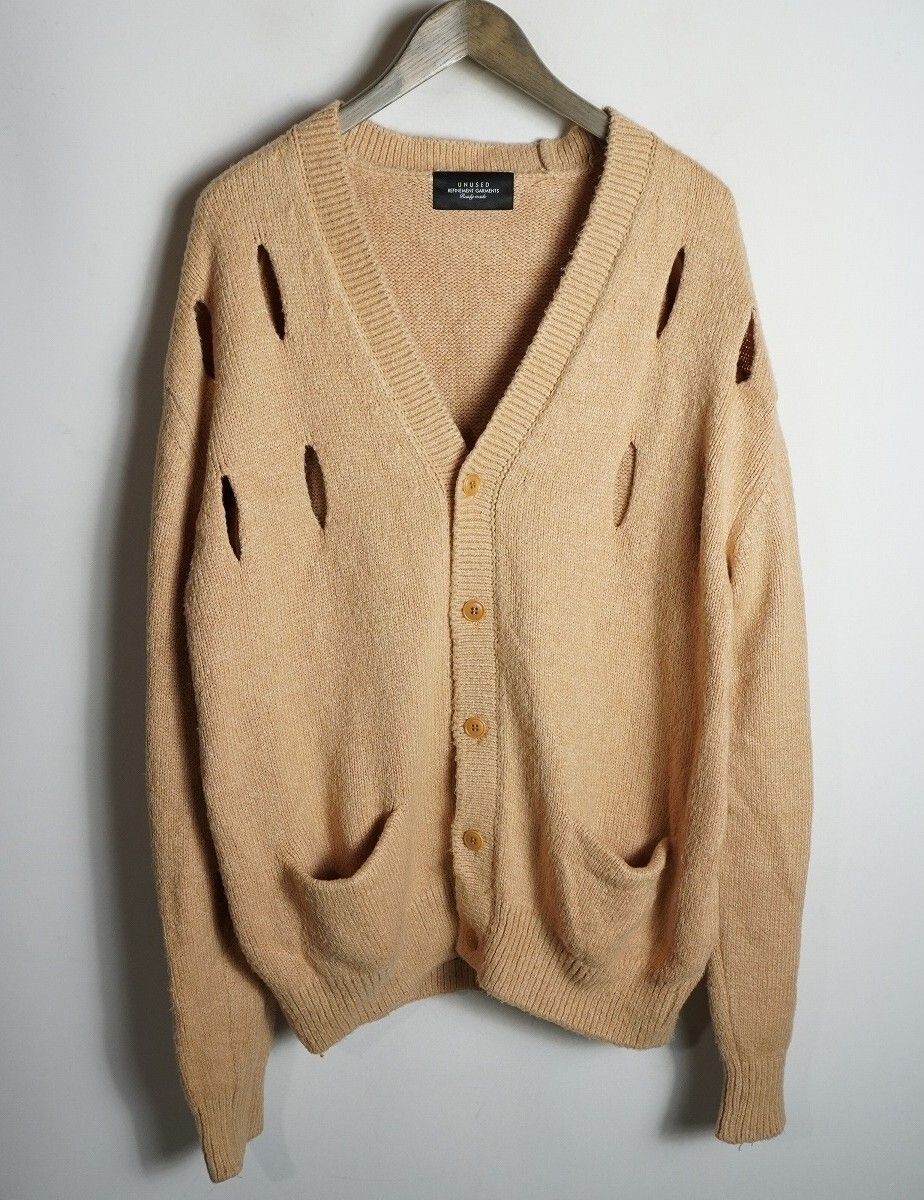 正規 UN アンユーズド 5 G holed cardigan 穴あき ニット カーディガン シルク ナイロン 長袖 US 2208 ベージュ サイズ 3 222 P 2