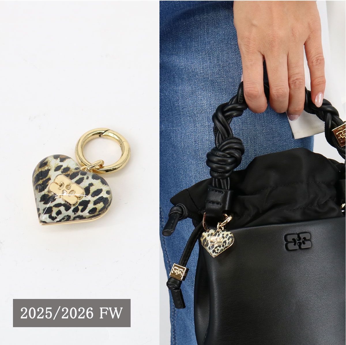 GANNI ガニー レオパードハートチャーム Bou Heart Charm A 7185 キーホルダー キーチャーム バッグ ギフト プレゼント ロゴ ブランド