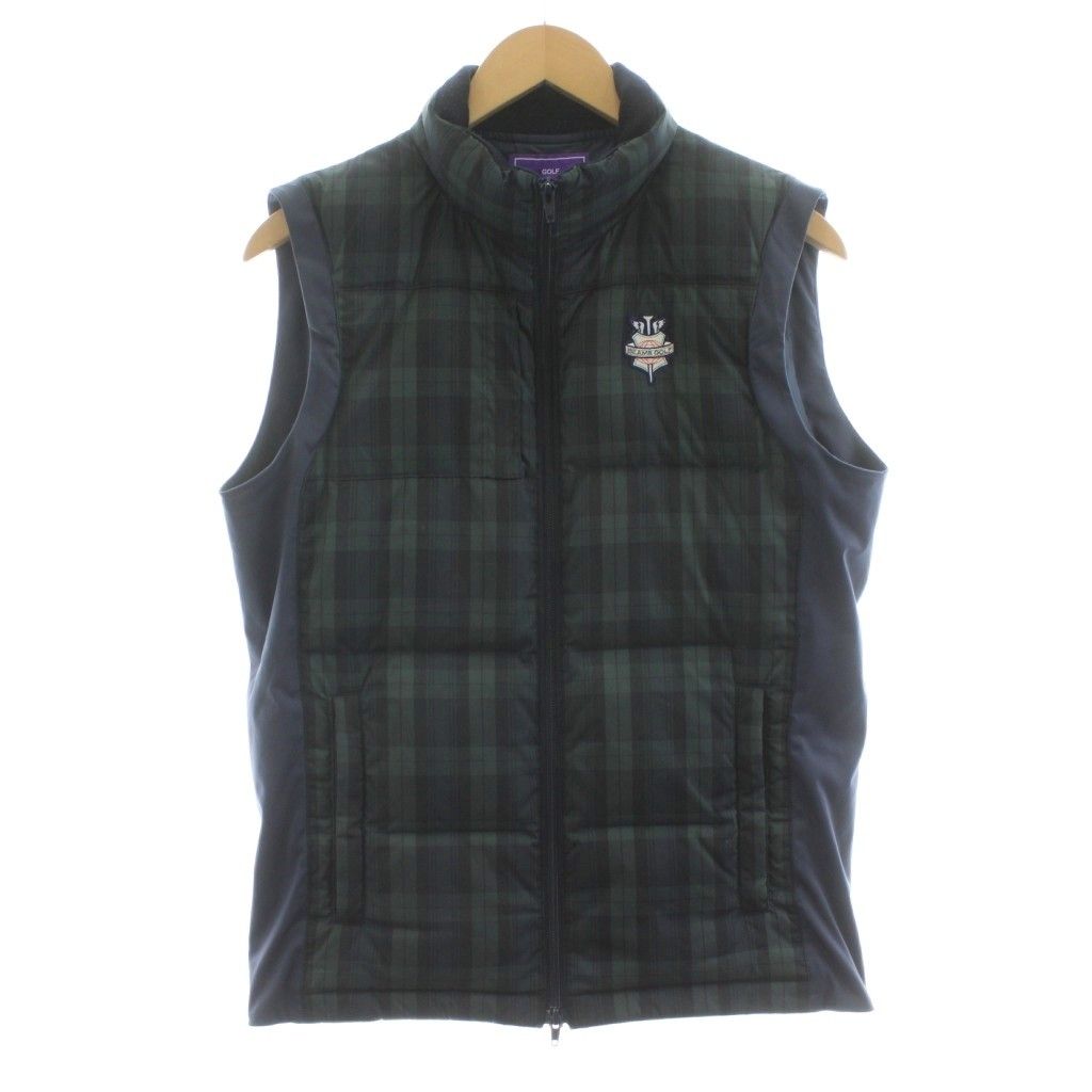ビームスゴルフ BEAMS GOLF ダウンベスト 切替 ジップアップ チェック柄 ワッペン M 緑 グリーン 黒 ブラック 紺 ネイビー 84-06-0019-803 KU