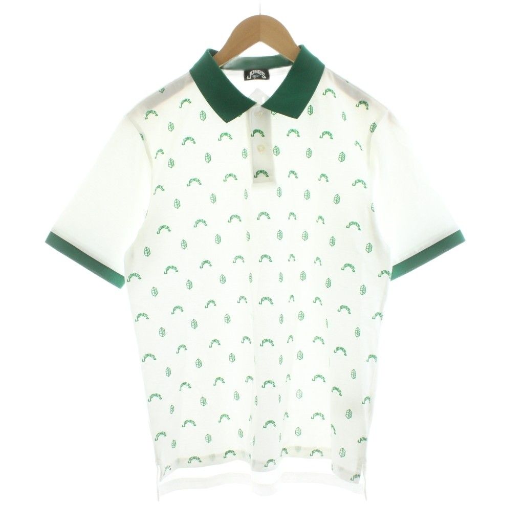 ビームスゴルフ BEAMS GOLF JONES別注 フロント総柄 ポロシャツ カットソー 鹿の子 半袖 M 白 ホワイト 緑 グリーン 82 02 0082 444 KU