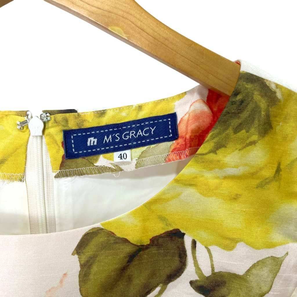 エムズグレイシー M'S GRACY 花柄 ノースリーブワンピース リボン ひざ