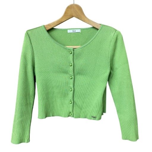 新品 Rene ルネ ニット 緑　グリーン 36 ルネ Rene クルーネック リブ カーディガン ニット 長袖 36 グリーン