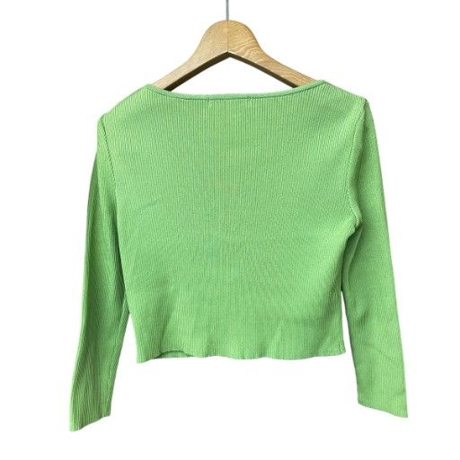 ルネ Rene クルーネック リブ カーディガン ニット 長袖 36 グリーン