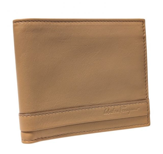 フェラガモ 財布 札入れ 二つ折り ベージュ ブラウン ロゴ 薄茶 Salvatore Ferragamo メンズ 札入