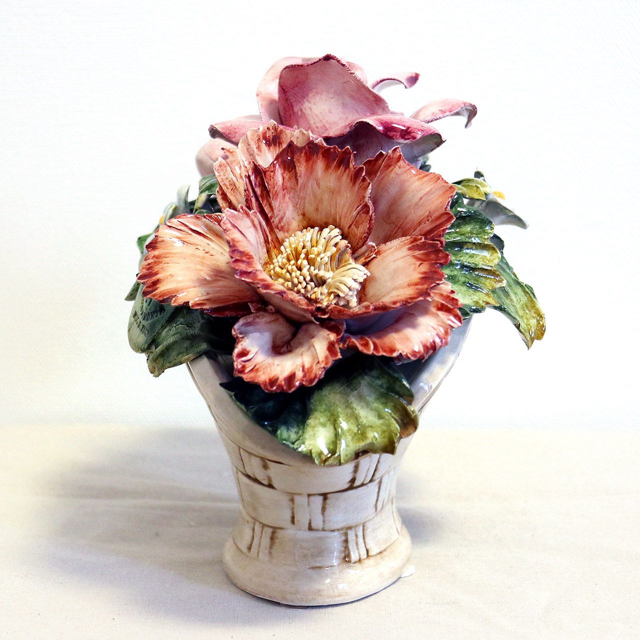 アンティーク　陶花　バスケット　フラワー イタリア製陶花 フラワーバスケット : ロックハート城ショップ - 通販