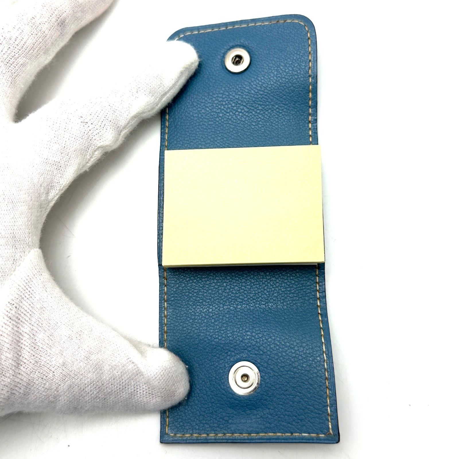  元住吉 エルメス HERMES 付箋ケース ブルージーン レザー コンパクト ミニ サイズ 5 cm 0 付箋 ノート メモ帳