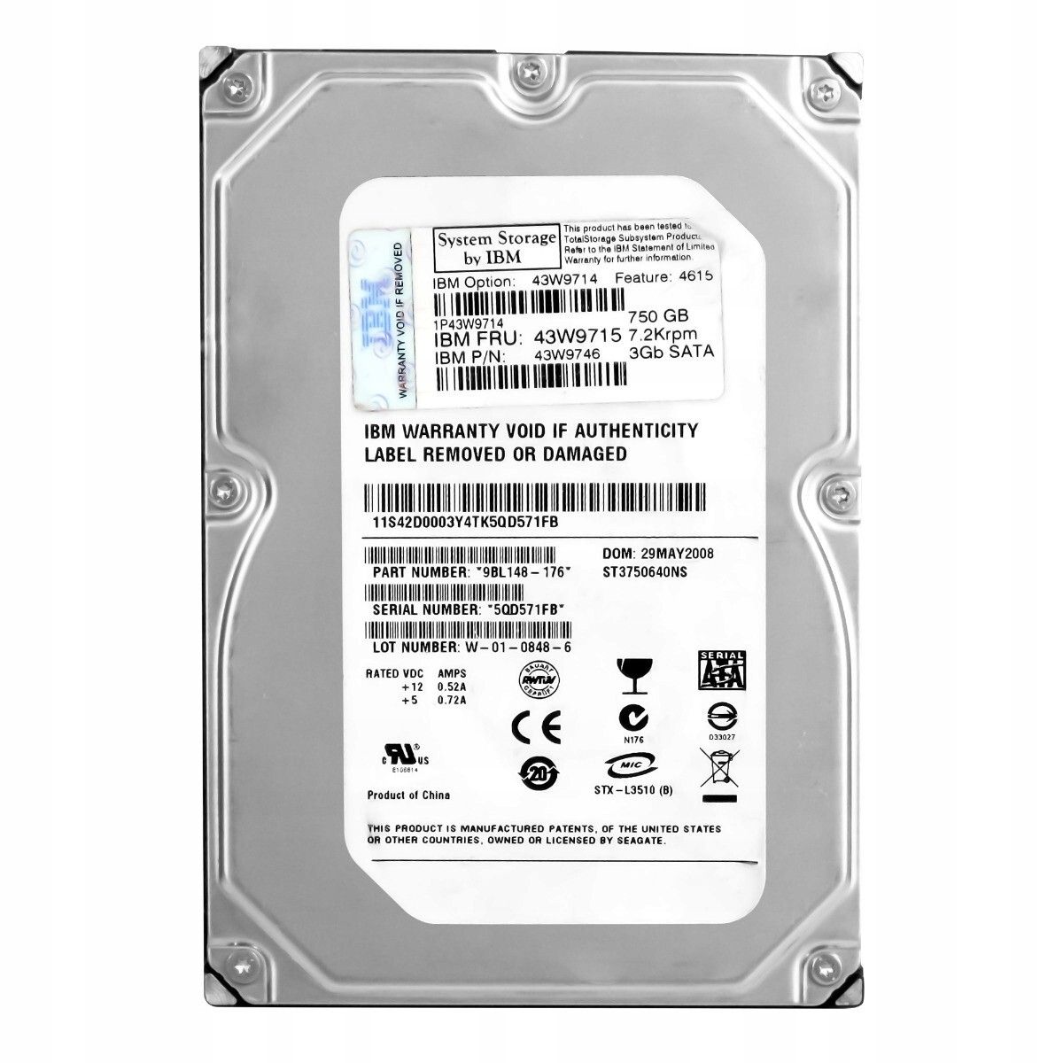 IBM 43W9714 SATA 750GB - 43W9715 7.2K Жесткий диск 750GB&frasl;7.2K E-DDM 43W9738 HDD 7200RPM 43W9720 SATA3
