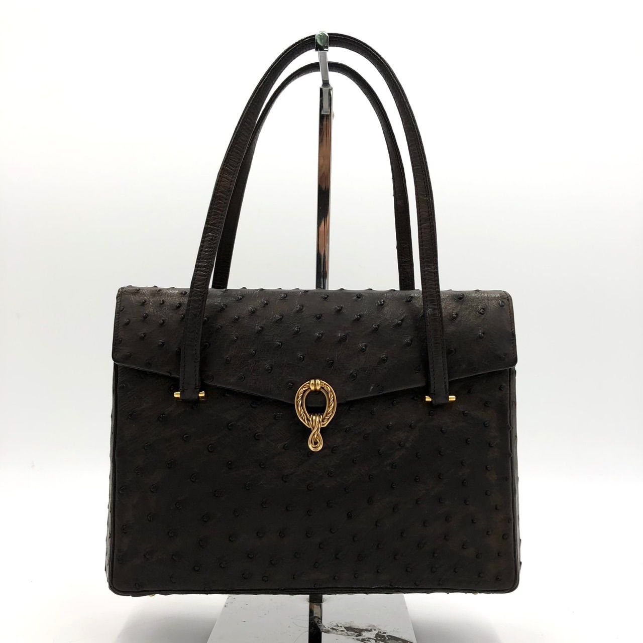 モラビト MORABITO オーストリッチ ハンドバッグ ダークブラウン 茶