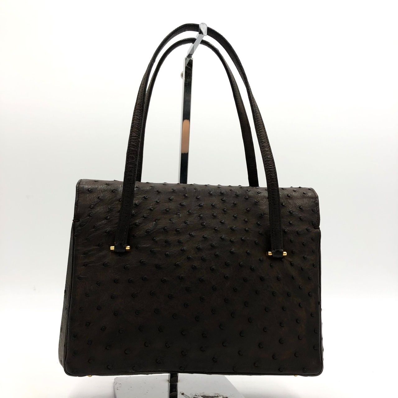 モラビト MORABITO オーストリッチ ハンドバッグ ダークブラウン 茶