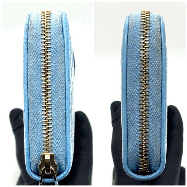 爽やかに映える空色】 GUCCI グッチ マイクロシマ 長財布 ラウンド